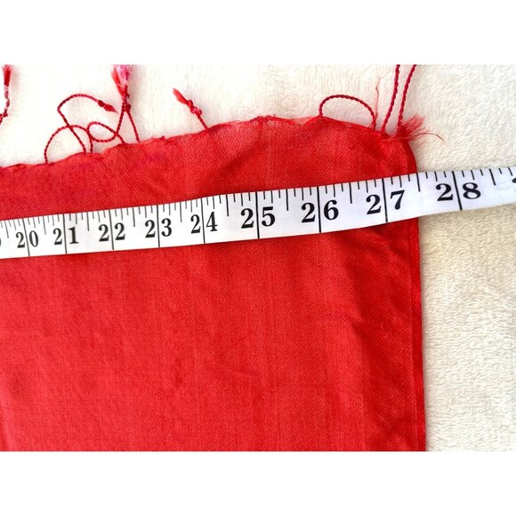 Red Lightweight Shawl Scarf Wrap With Fringe Trim 36" X 26" Elegant Accessory 1j - Picture 3 of 7
